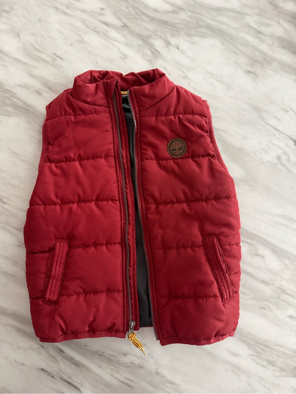 Timberland Kids Red Quilted Puffer Vest with Logo Patch
